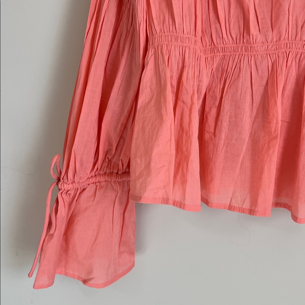 NEW Anthropologie Babydoll Lace Blouse Long Sleeve Sz Large Peach - Picture 2 of 11